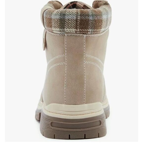 Anjou Femme Hiking Boots 6.5 NWT Plaid Tan Combat Lace Ankle Booties Lug Sole - Picture 3 of 8